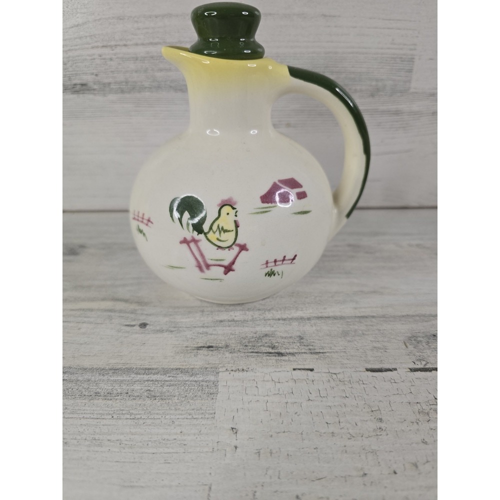 VTG Brock of California 1950's Rooster Barn Ceramic Cruet Pitcher w/Stopper 5"